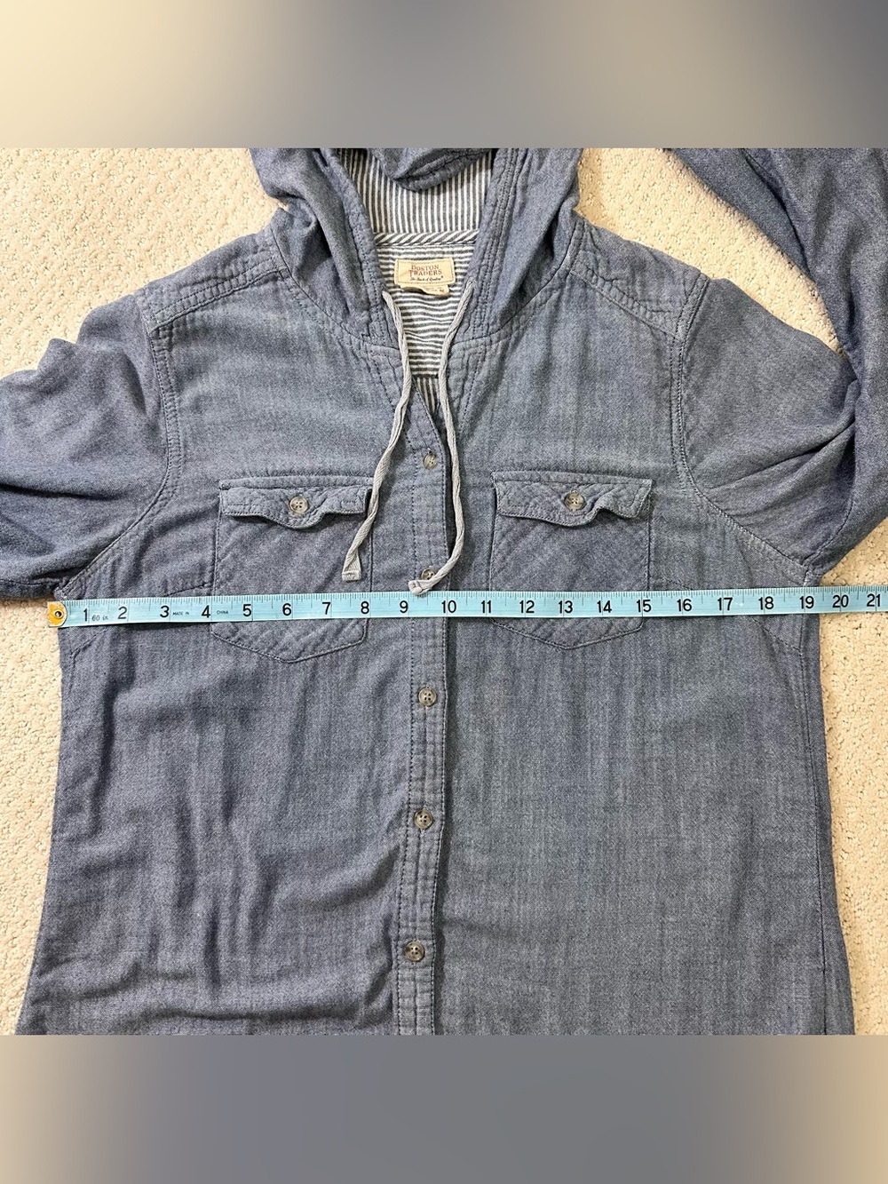 Boston Traders Lightweight Hooded Button Up Striped Lining Casual Coastal Medium - Picture 7 of 8